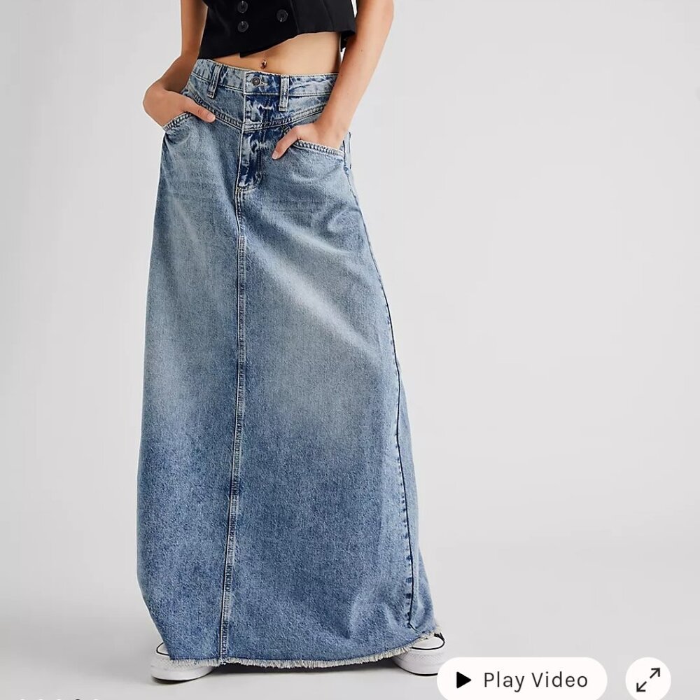 Free People Light Blue Denim Maxi Skirt
